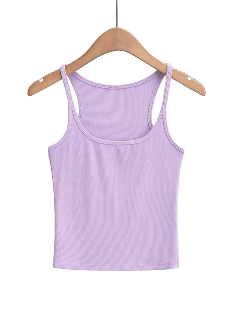 Women's U Neck Knit Vest Crop Top Camisole Dozw Trendy
