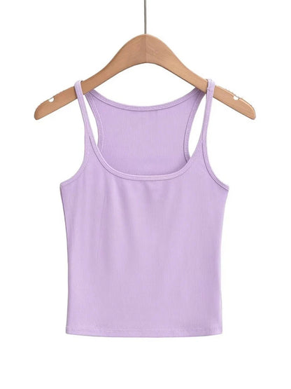 Women's U Neck Knit Vest Crop Top Camisole Dozw Trendy