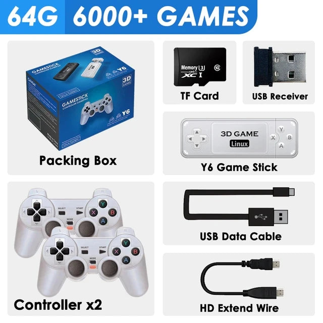 BOYHOM Y6 Retro Game Console 4K 60fps HDMI Low Latency Dual Controllers Portable TV Stick 64GB 128GB Emulation for GBA PSP PS1 N64