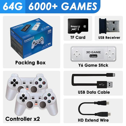 BOYHOM Y6 Retro Game Console 4K 60fps HDMI Low Latency Dual Controllers Portable TV Stick 64GB 128GB Emulation for GBA PSP PS1 N64
