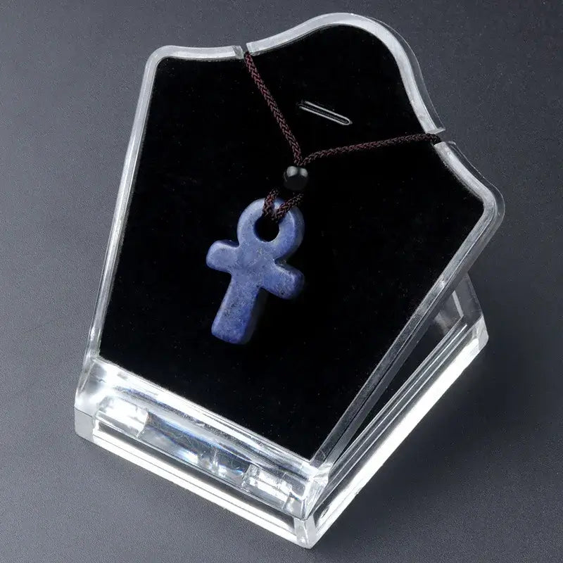 Ancient Egyptian Ankh Cross Agate Amulet Necklace Sodalite