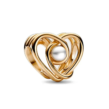 925 Sterling Silver Golden Heart Star Beads Charms for DIY Bracelet and Necklace Gift for Women Mother and Sister