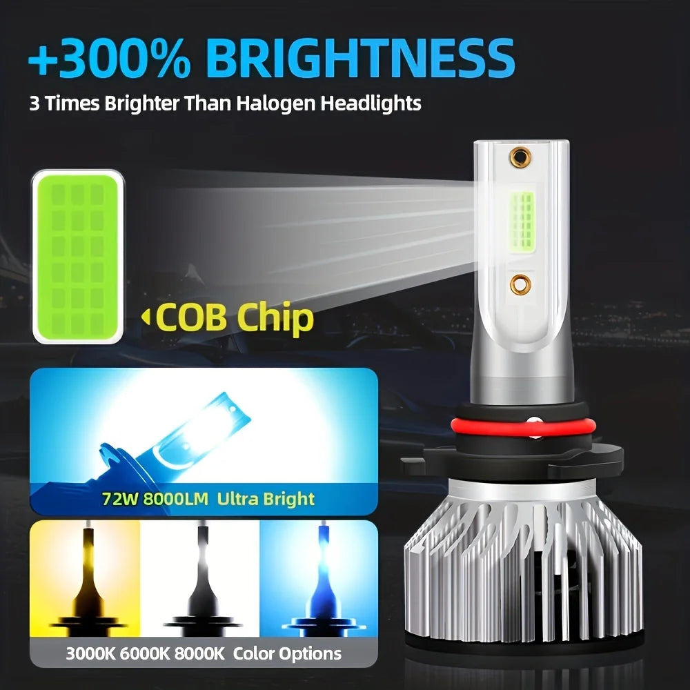 8000K Ice Blue LED Headlight Bulbs 25000LM Ultra Bright Hi Lo Beam Fit 99 Percent Vehicles 2 Pack