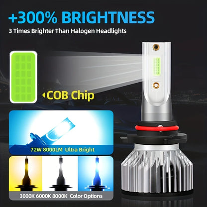 8000K Ice Blue LED Headlight Bulbs 25000LM Ultra Bright Hi Lo Beam Fit 99 Percent Vehicles 2 Pack