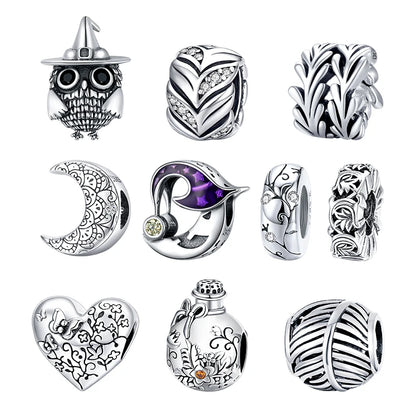 Bamoer Genuine 925 Sterling Silver Halloween Owl Charm with CZ for DIY Bracelet Jewelry