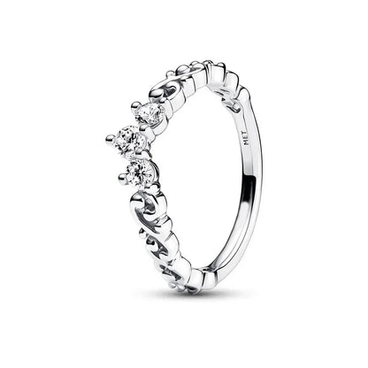 Original 925 Sterling Silver Heart Crown Bow Moon Shell Colorful Crystal Ring for Women Fine Jewelry Gift XR185