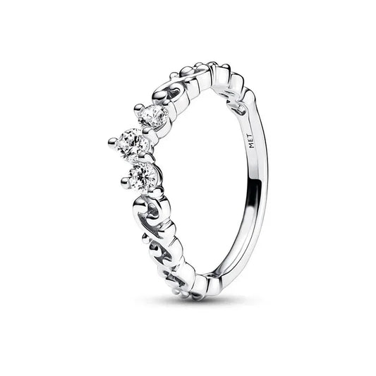 Original 925 Sterling Silver Heart Crown Bow Moon Shell Colorful Crystal Ring for Women Fine Jewelry Gift AMC11117