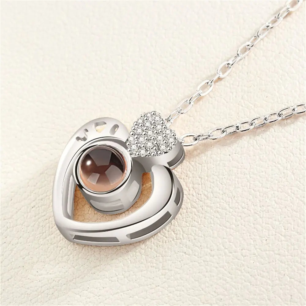 100 Languages I Love You Projection Pendant Necklace for Women silver-4