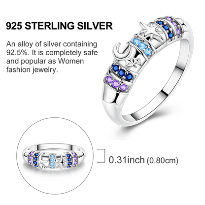 Blue Zircon Evil Eye Ring for Women in 925 Sterling Silver Sparkling Palm Star Moon Wedding Jewelry Gift KSR010