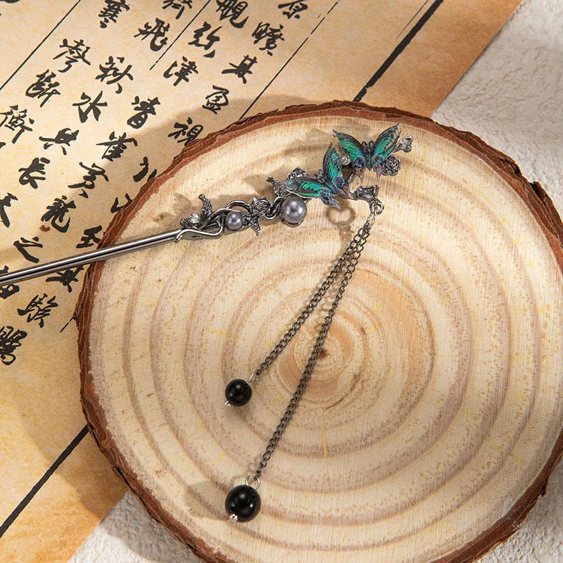 Elegant Double Butterfly Tassel Hair Stick for Vintage Chinese Style Hairwear
