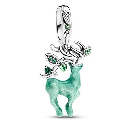 925 Sterling Silver Green Four-Leaf Clover Avocado Cactus Coconut Palm Bead Charms for DIY Bracelet and Necklace Women Gift