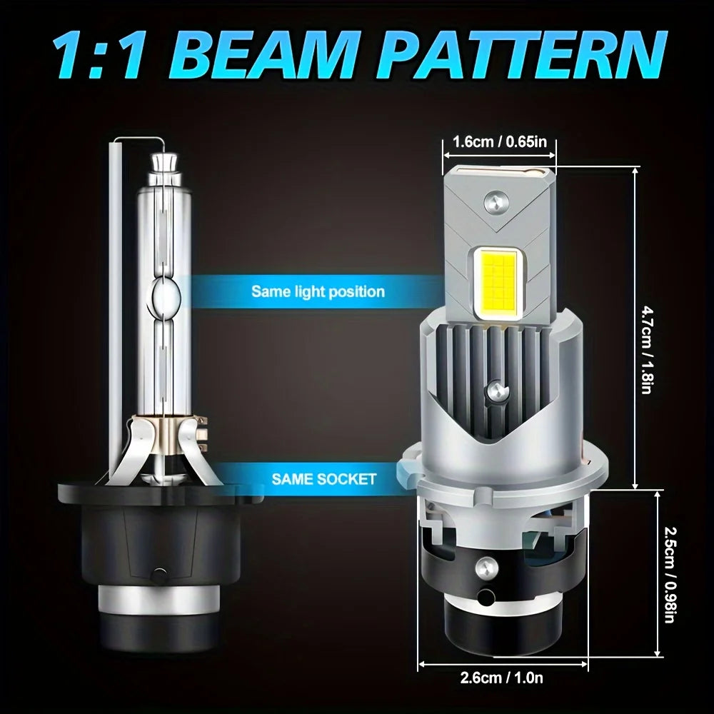 Xenon LED D2S D2R D4S D4R Bulbs 6500K White High Low Beam 3570 CSP Chip 12-24V Cooling Fan Canbus Error-Free