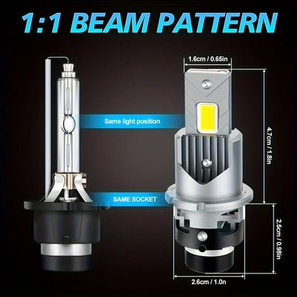 Xenon LED D2S D2R D4S D4R Bulbs 6500K White High Low Beam 3570 CSP Chip 12-24V Cooling Fan Canbus Error-Free