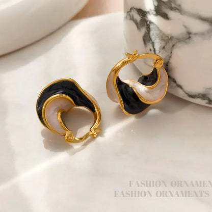Gold Plated Enamel Wave Texture Hoop Earrings for Women