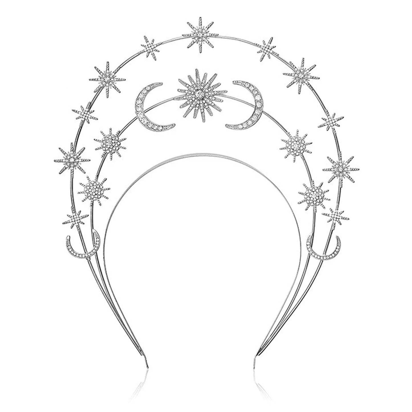 Wedding Crown Hair Jewelry - Double Layer Crystal Star Headpiece with Rhinestones Style 30