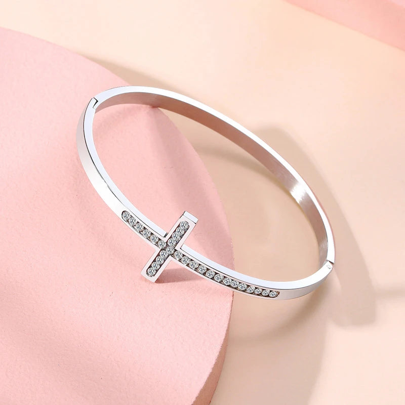 Elegant Crystal Cross Cuff Bracelets for Women and Girls - Perfect Friendship Jewelry Gift