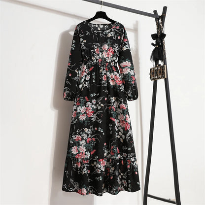 Spring Summer Women Maxi Dresses Casual Full Sleeve Floral 12