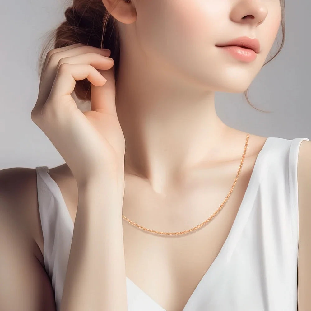925 Sterling Silver Gold Rose Gold Simple Premium Bare Chain Necklace for Women Elegant DIY Jewelry Gift