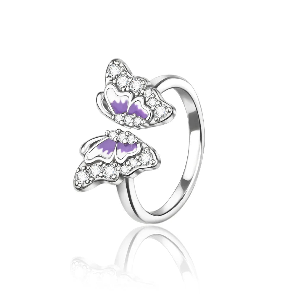 925 Sterling Silver Open Ring for Women Butterfly Dragonfly Turtle Cross Design Elegant Fine Jewelry Gift