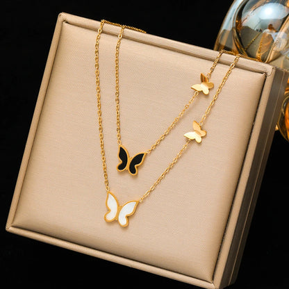Ganemly Elegant 316L Stainless Steel Double Layer Pearl Necklace for Women 18K Gold Plated Waterproof Fashion Jewelry