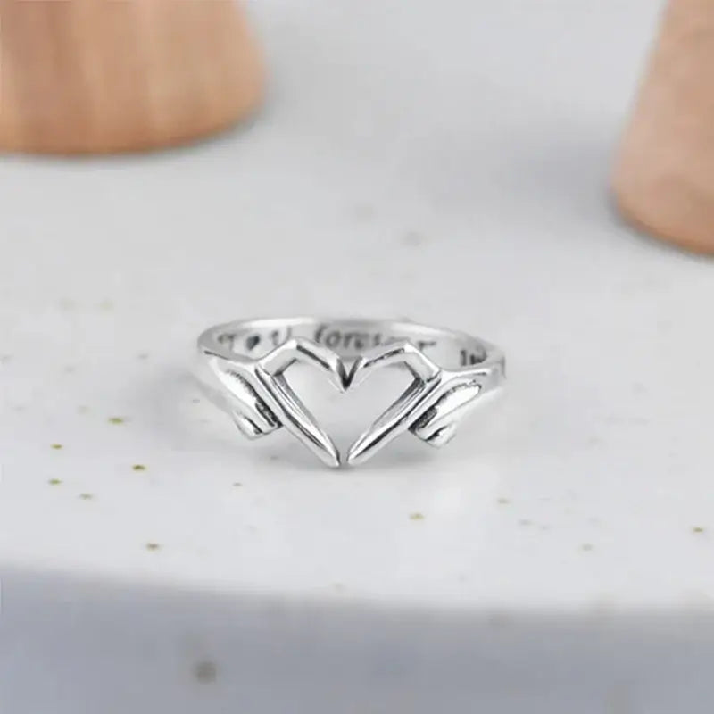 Huitan 925 Sterling Silver Heart Gesture Ring I Love You Forever Adjustable Jewelry RSF107 resizable