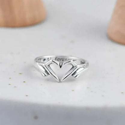 Huitan 925 Sterling Silver Heart Gesture Ring I Love You Forever Adjustable Jewelry RSF107 resizable