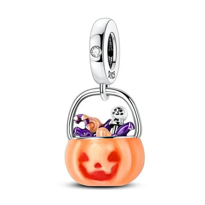 925 Sterling Silver Halloween Charms Pumpkin Ghost Witch Hat Pendant Beads for DIY Bracelet Necklace