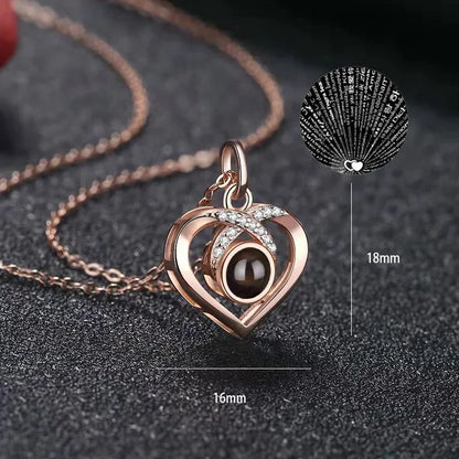 100 Languages I Love You Heart Pendant Necklace Romantic Projection Jewelry Gift for Women tyxl13mgj 40cm plus 5cm