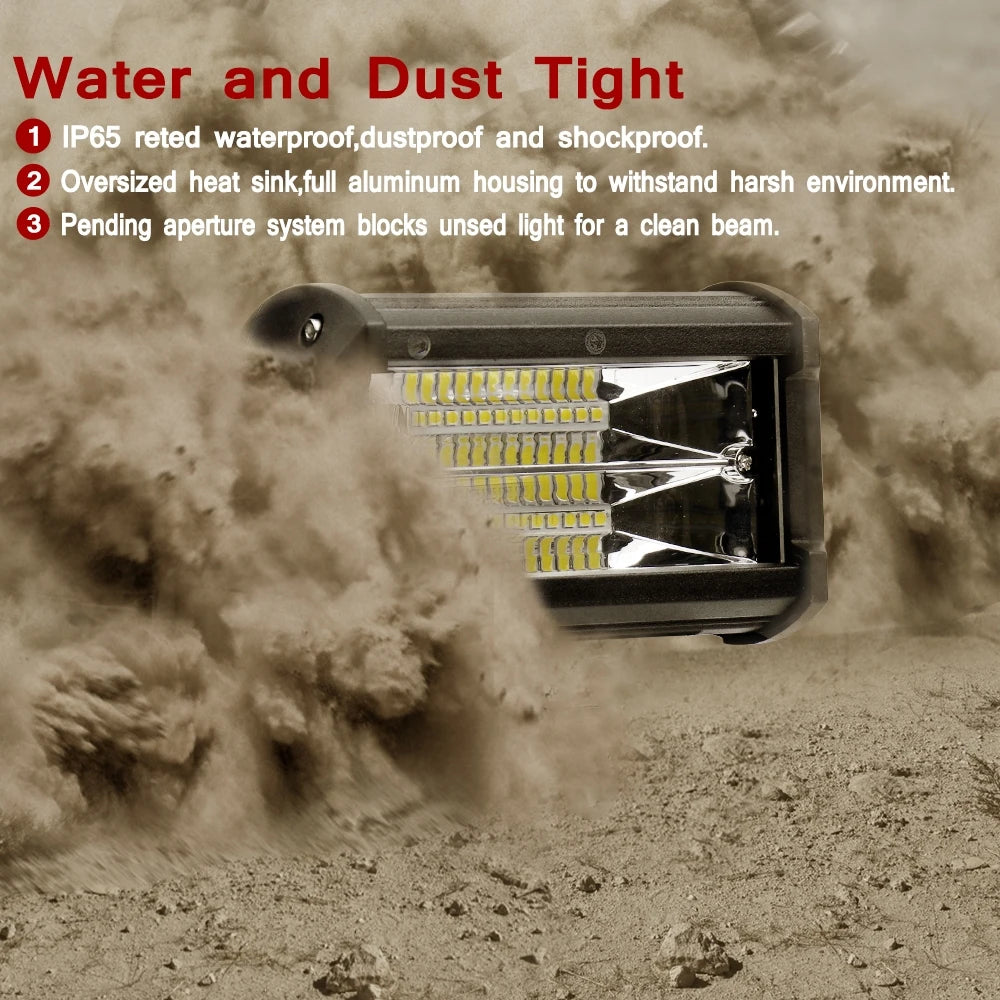 Powerful 5 Inch 72W LED Work Light for Offroad Cars and Trucks - Waterproof 6000K White Beam