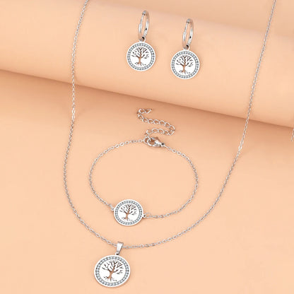 Stainless Steel Tree of Life Jewelry Set for Women Elegant Necklace and Earrings Gift for Weddings and Anniversaries