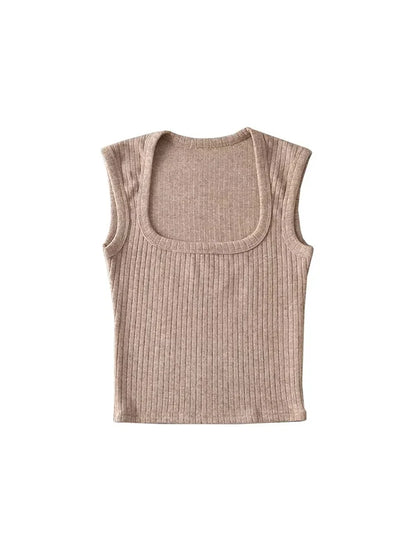 Dozw Elastic Knit Crop Top For Women Solid Summer Sleeveless
