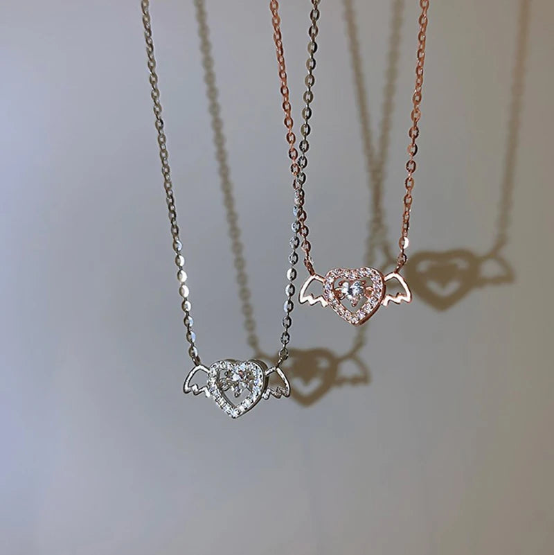 Elegant Angel Wings Heart Necklace for Women - Silver Plated Clavicle Pendant by JWER