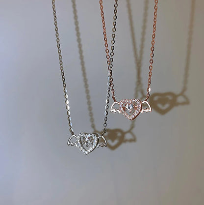 Elegant Angel Wings Heart Necklace for Women - Silver Plated Clavicle Pendant by JWER