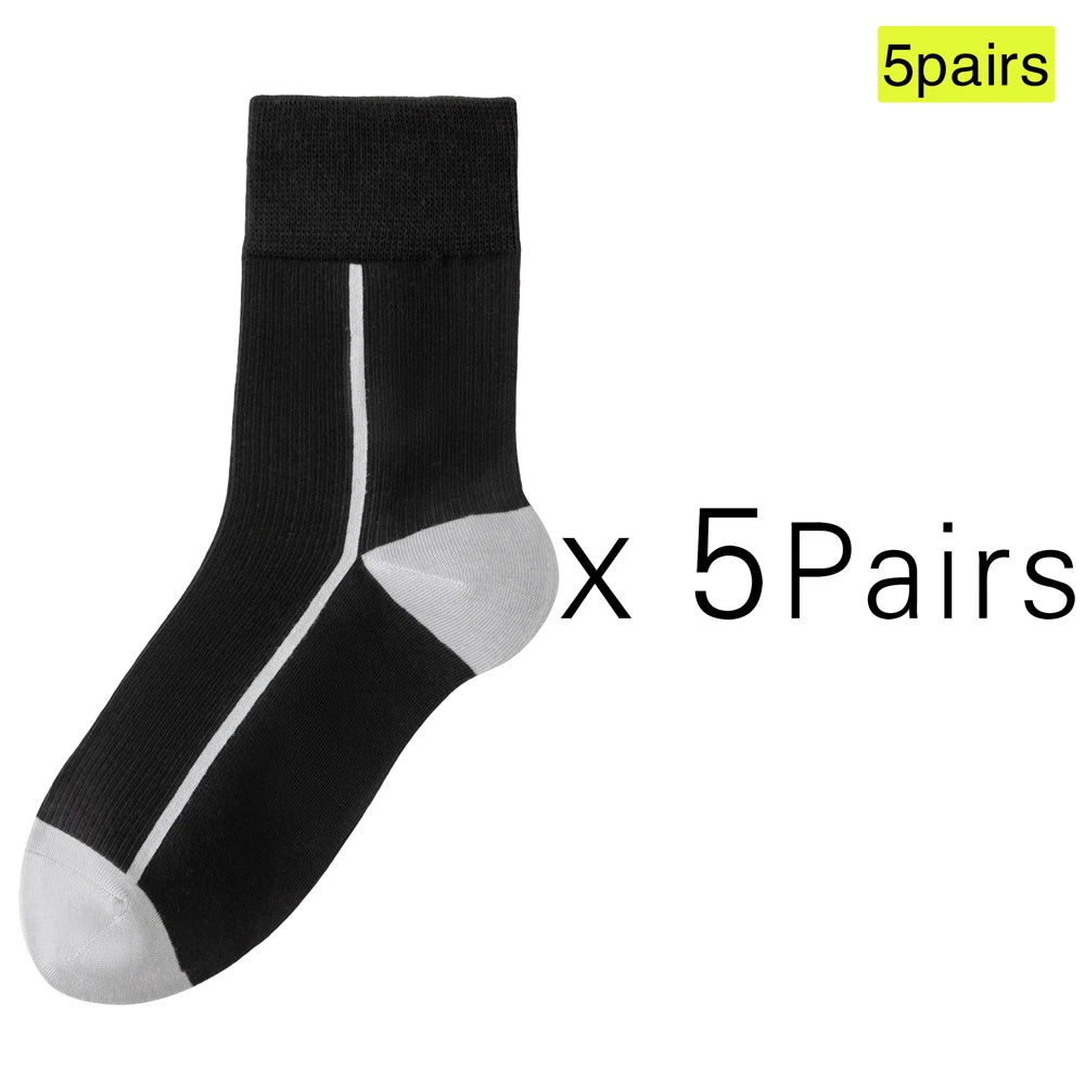 5 Pairs Womens Cotton Mid Calf Seamless Ventilated Socks