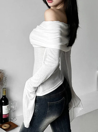 Dozw Y2K Off Shoulder Slash Neck Top For Women Trendy