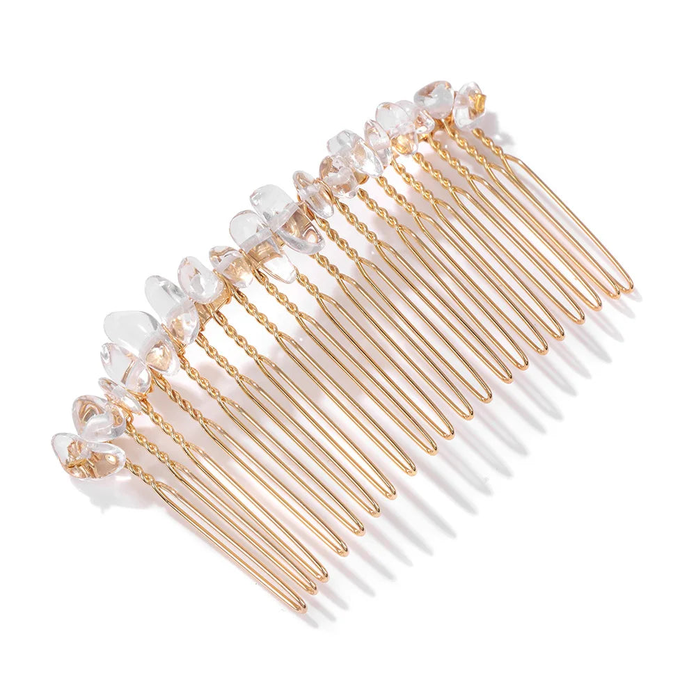 Crystal Bliss Hair Combs - Healing Quartz Stone Hair Accessories for Weddings & Special Occasions Clear Quartz