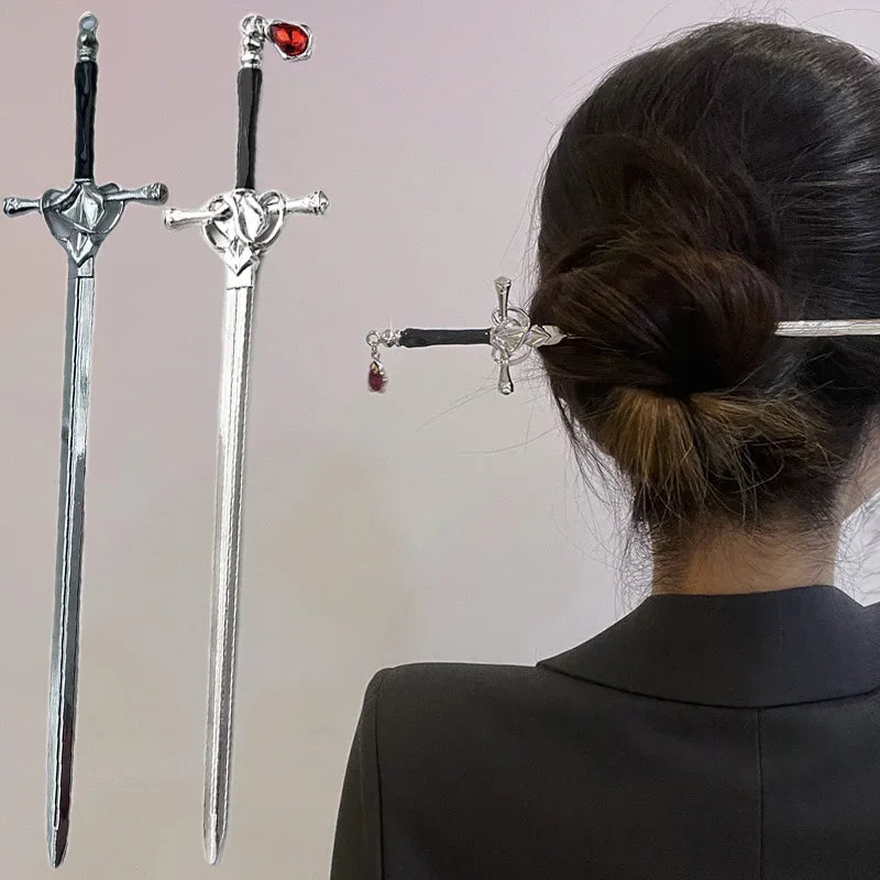Vintage Chinese Style Ruby Sword Hairpins for Women