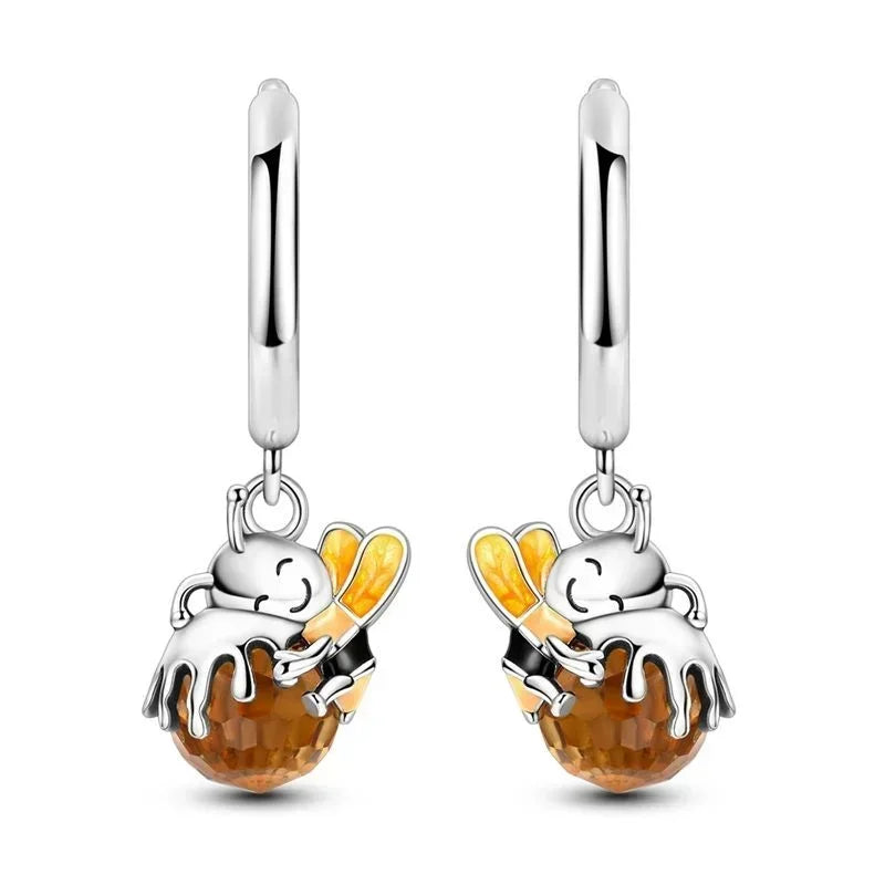 Authentic Luminous Firefly Bee Light Bulb Charm Ring Earrings 925 Sterling Silver DIY Jewelry Gift