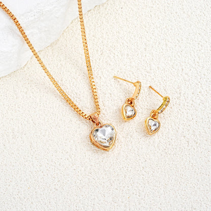 Romantic Double Heart Rhinestone Jewelry Set for Women - Elegant Necklace and Earrings Gift