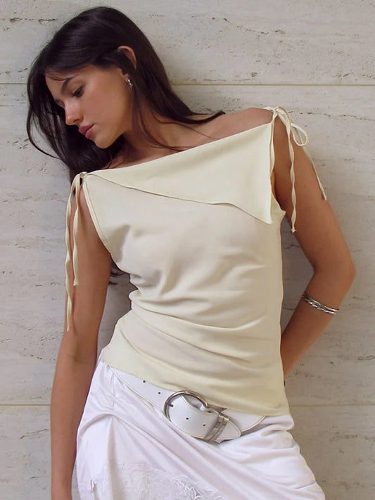 Lace Up Double Layer Irregular Tank Top Women Summer