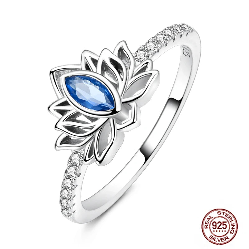 Hot Blue Zircon Ring for Women in 925 Sterling Silver Sparkling Star and Moon Design Wedding Jewelry LLTR208