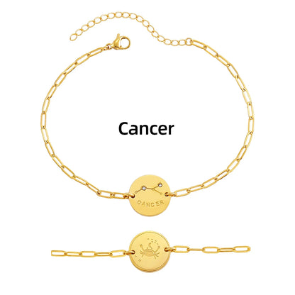 Vintage Zodiac Sign Charm Bracelet for Women - Stainless Steel Horoscope Jewelry 2023