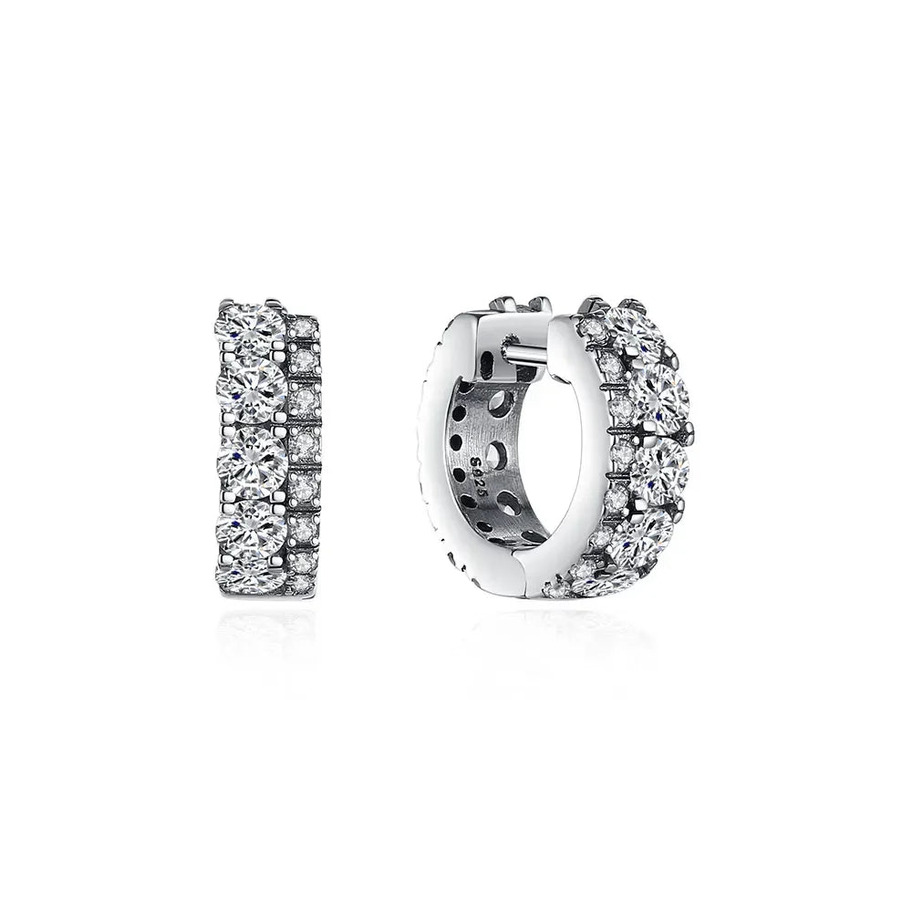 Sparkling 925 Sterling Silver Colorful Heart Zircon Round Huggie Bow Stud Earrings for Women Elegant Sweet Jewelry Gifts