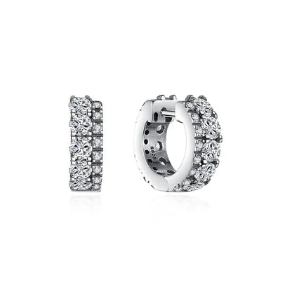 Sparkling 925 Sterling Silver Colorful Heart Zircon Round Huggie Bow Stud Earrings for Women Elegant Sweet Jewelry Gifts