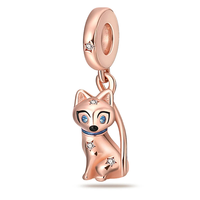 Sterling 925 Gold Cat Charm Pendant With Zircon Bead