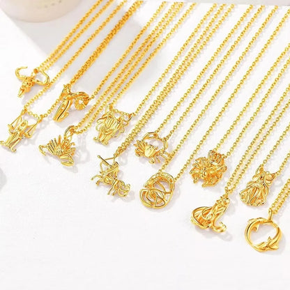 U7 Zodiac Constellations Pendant Necklace Unisex 3D Horoscope Charm Jewelry Gift