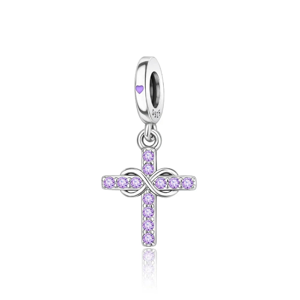 925 Sterling Silver Colorful Infinite Heart Flower Charms with Zircon for Pendant Bracelet Necklace DIY Fine Jewelry
