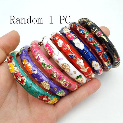 Vintage Chinese Cloisonne Peony Enamel Bangle Set for Women