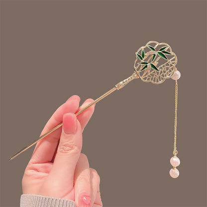 Elegant Gold Red Floral Pearl Long Tassel Hairpins Bridal Chinese Wedding Headpiece