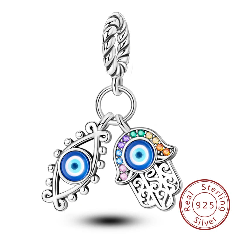 925 Sterling Silver Charms Pendant Set for Bracelets Angel Devil's Eye Fatima's Hand Cross Women's Jewelry Gift KTC1262